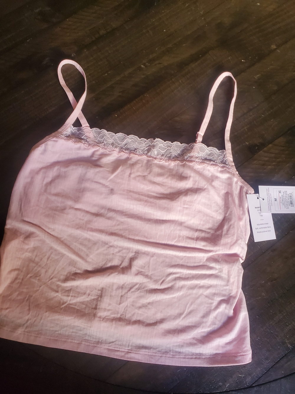 Auden Light Pink Lace-Trim Cami Tank